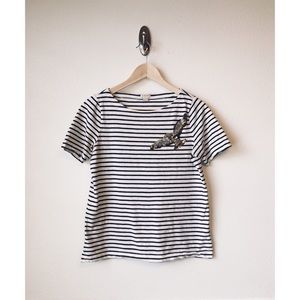 J. CREW | Black & White Stripe Embellished Tee S